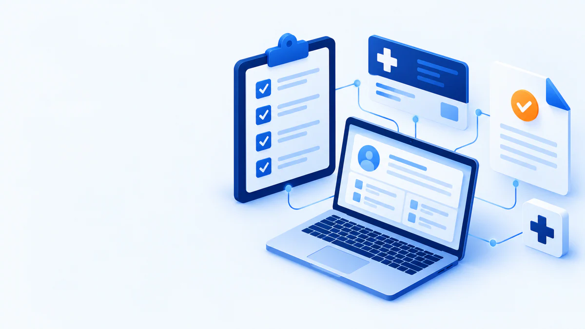 Illustration of healthcare billing documents and an insurance card