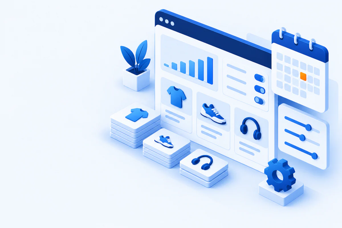 Illustration of a dashboard for managing an online shop